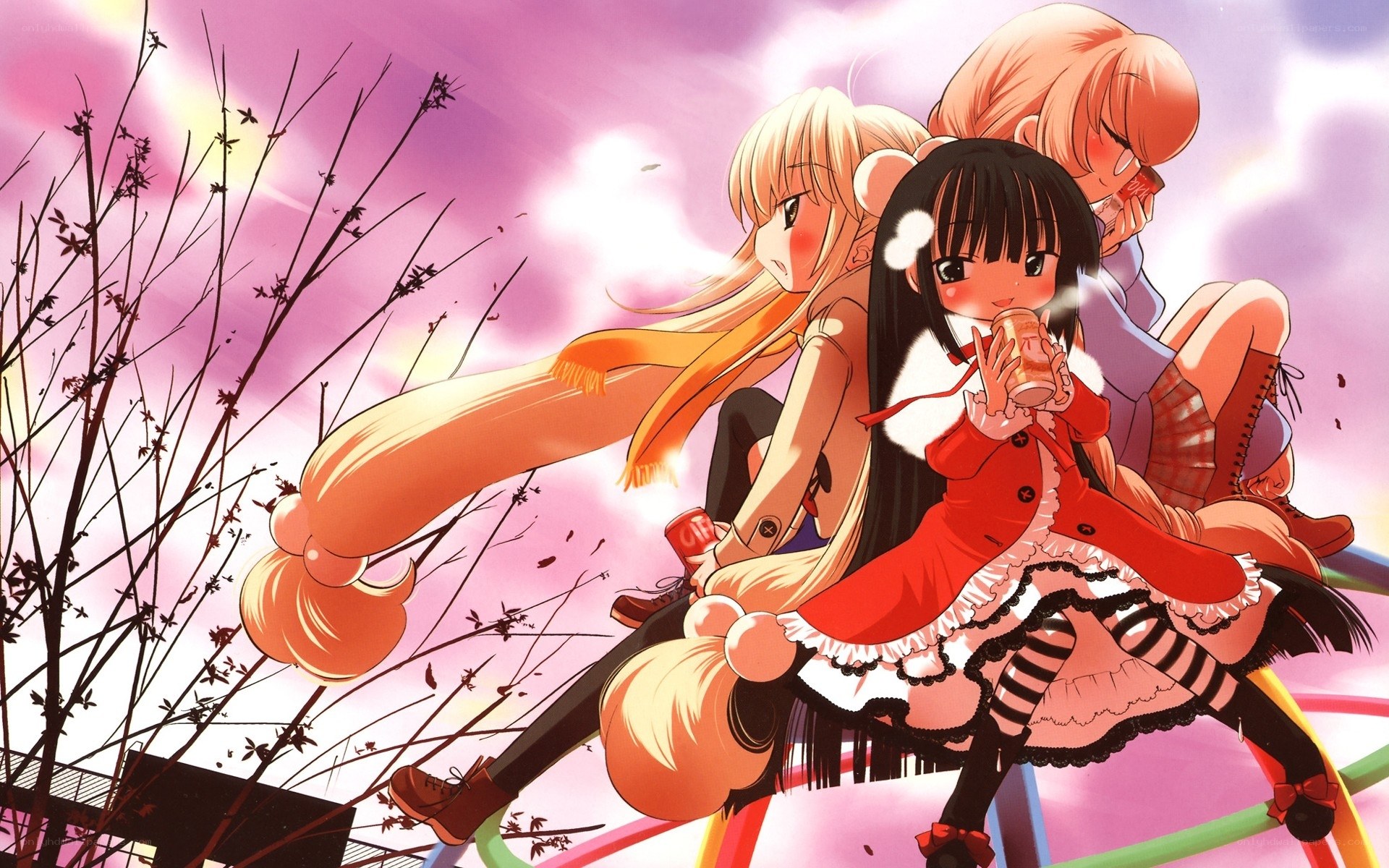 Anime girls on a swing
