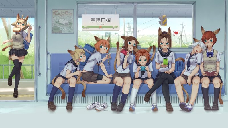 Anime girls on a train