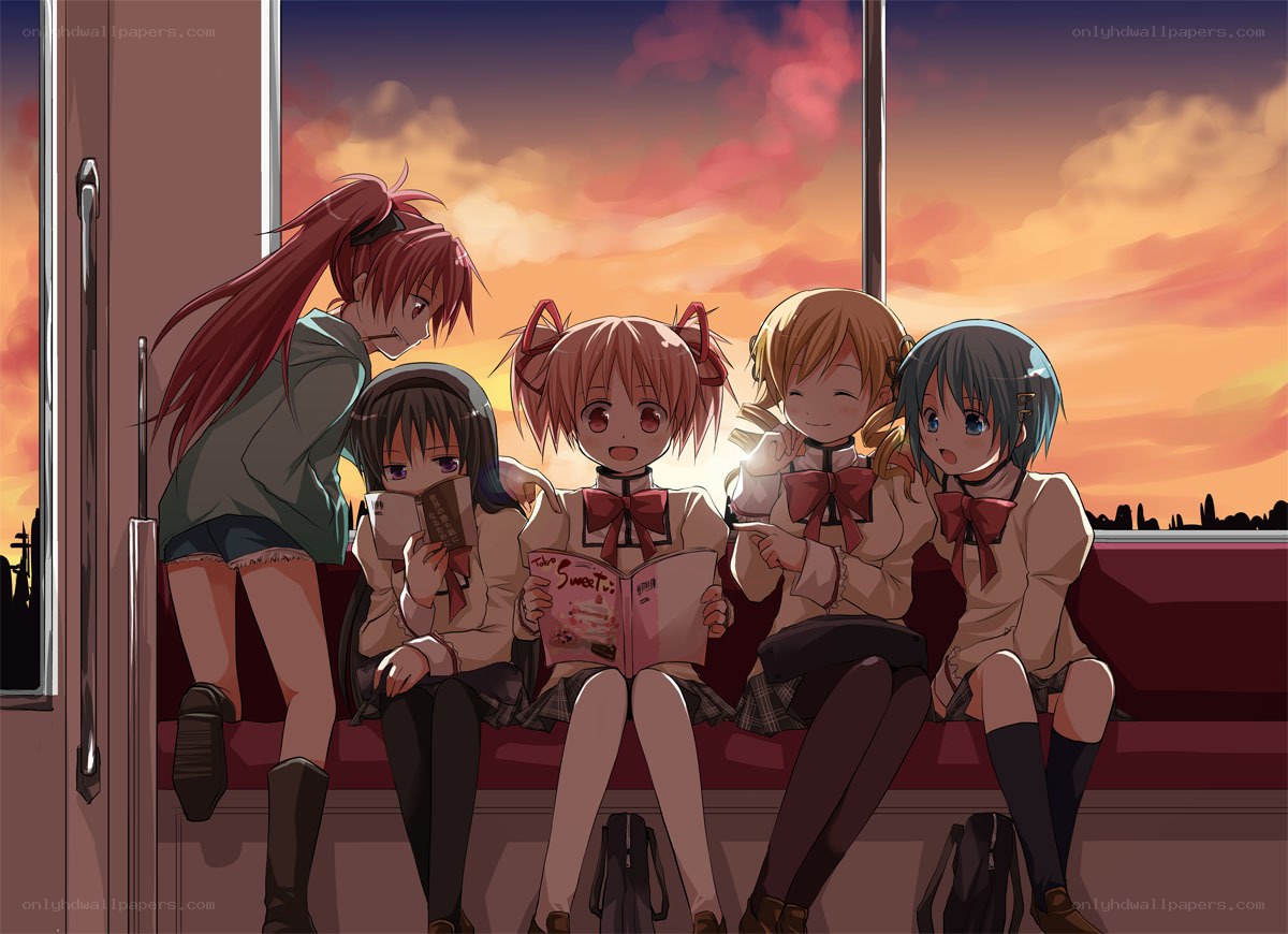 anime girls on a train