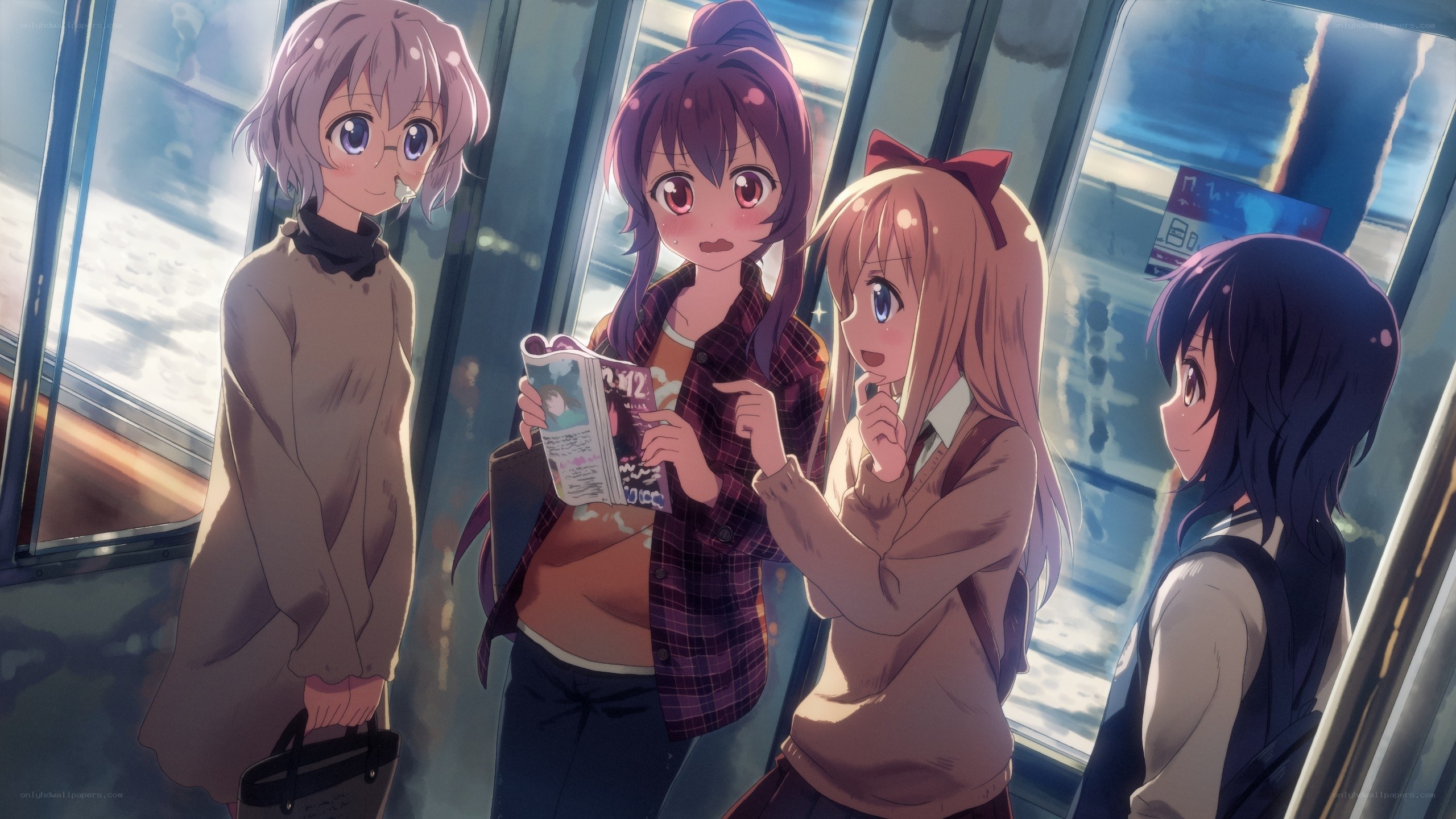 anime girls on a train