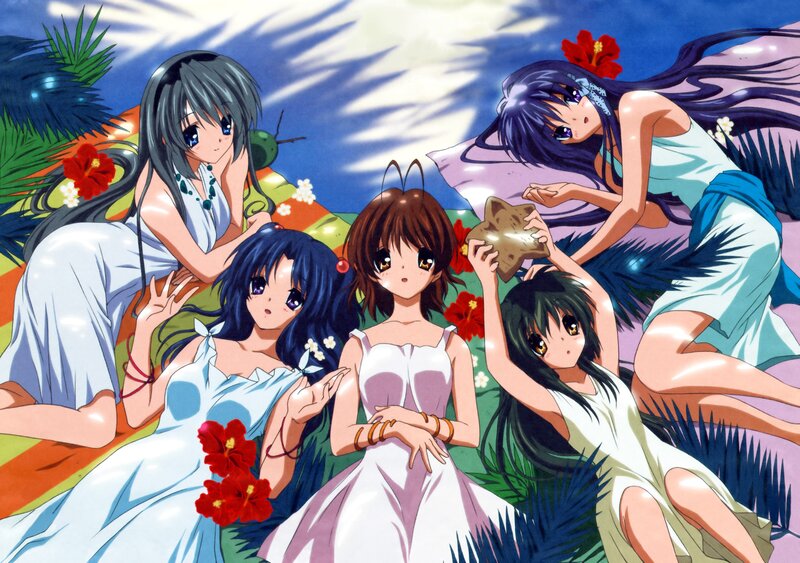 anime girls on a tropical beach