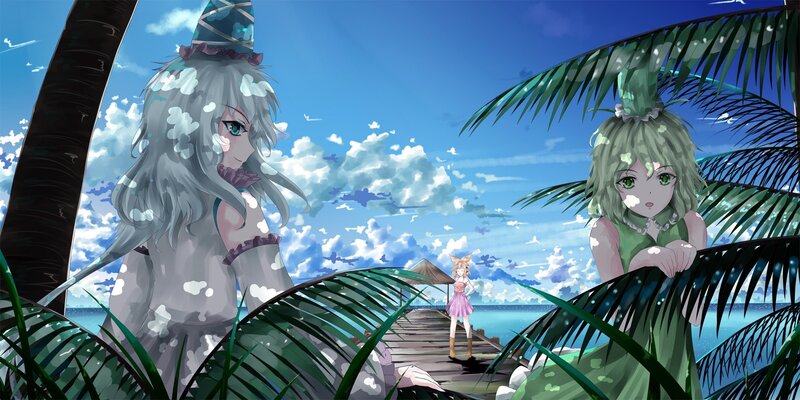 Anime girls on a tropical beach