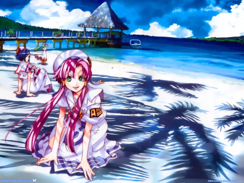 Anime girls on a tropical beach