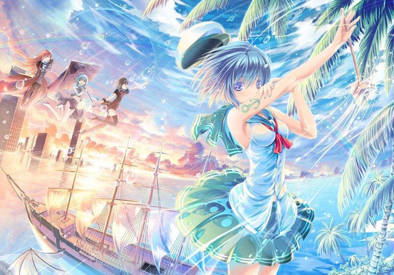 Anime girls on a tropical ship