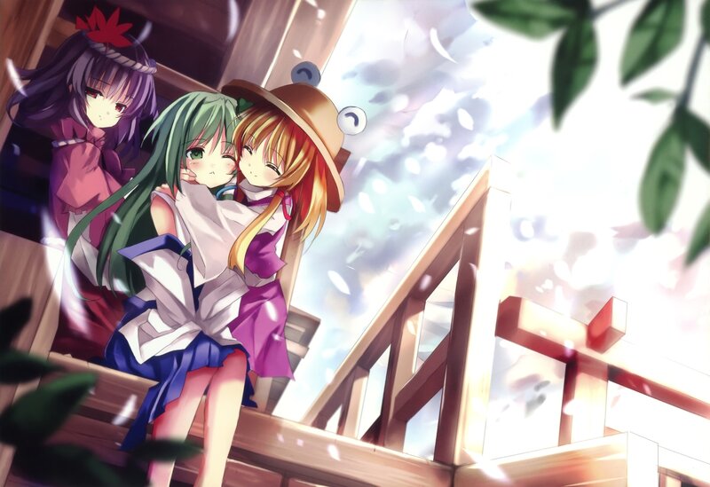Anime girls on a wooden porch