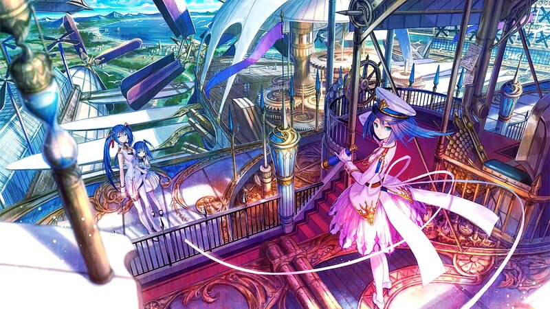 Anime Girls on Airship — Purple, Dramatic
