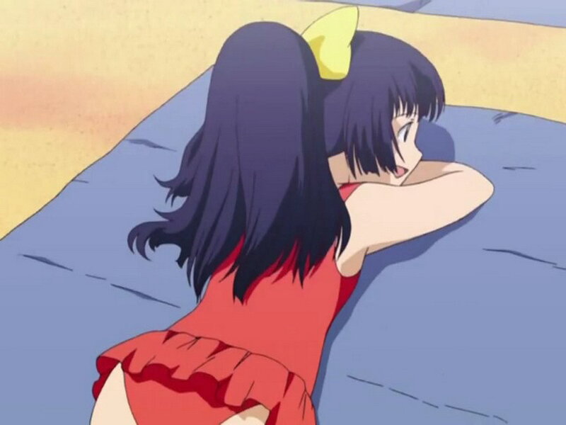 Anime girls on beach blanket