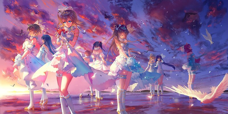Anime Girls on Beach — Purple, Dramatic