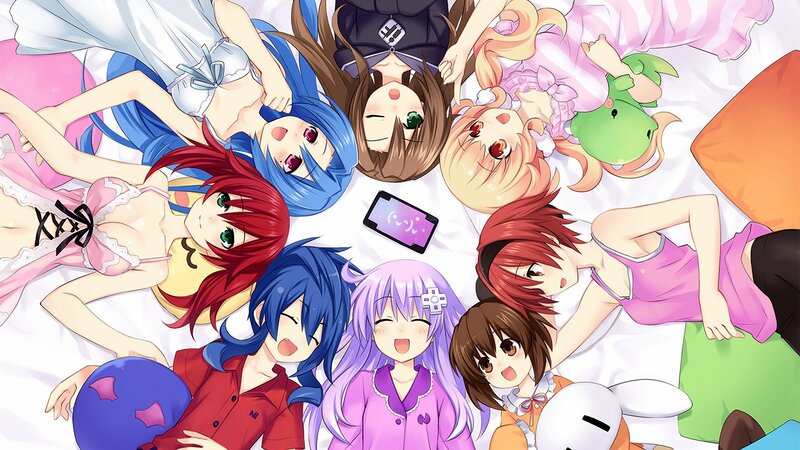 Anime Girls on Bed — Blue, Playful