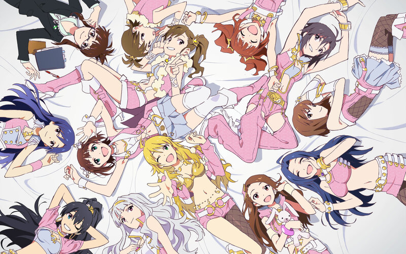 Anime Girls on Bed — Pink, Playful