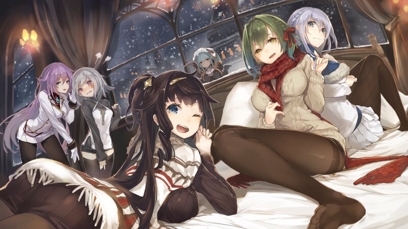 Anime Girls on Bed — White, Cozy