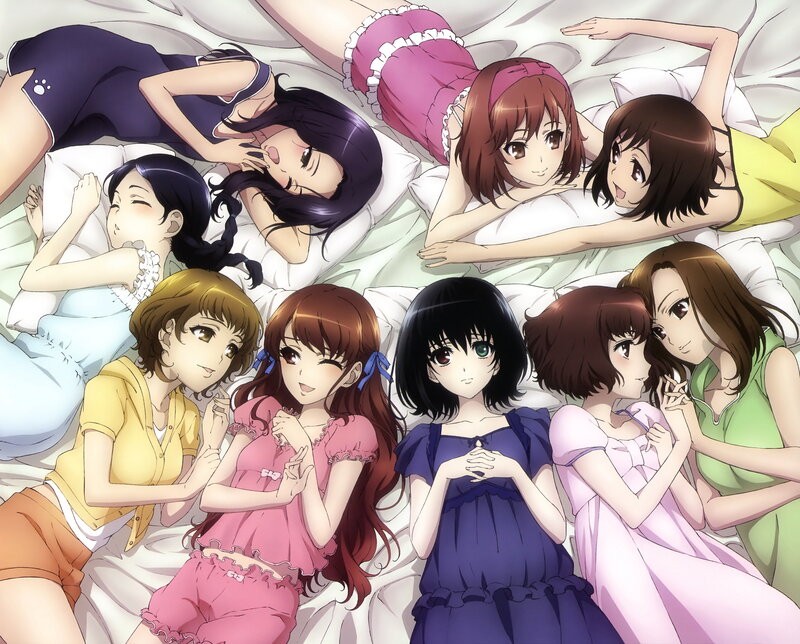 Anime Girls on Bed — White, Relaxed