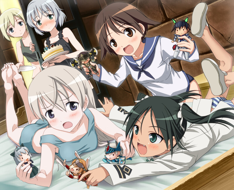 Anime Girls on Bed — White