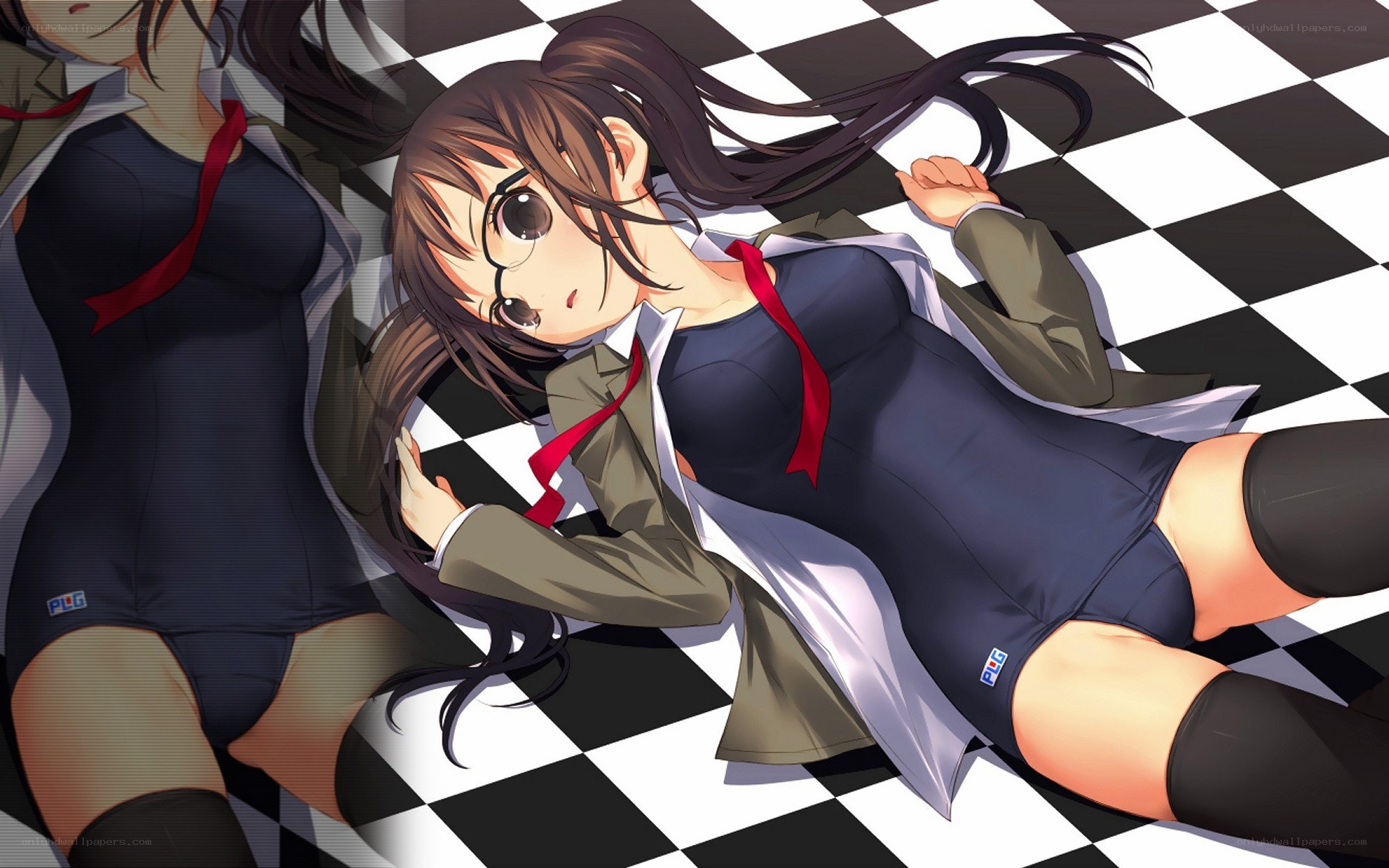 anime girls on checkered floor