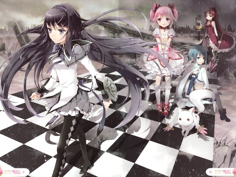 Anime Girls on Chessboard — Black, Dramatic, Night