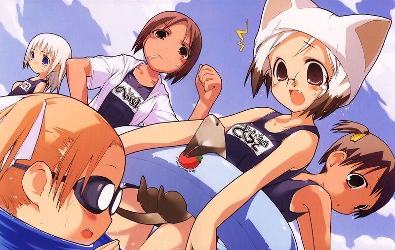 Anime girls on inflatable raft