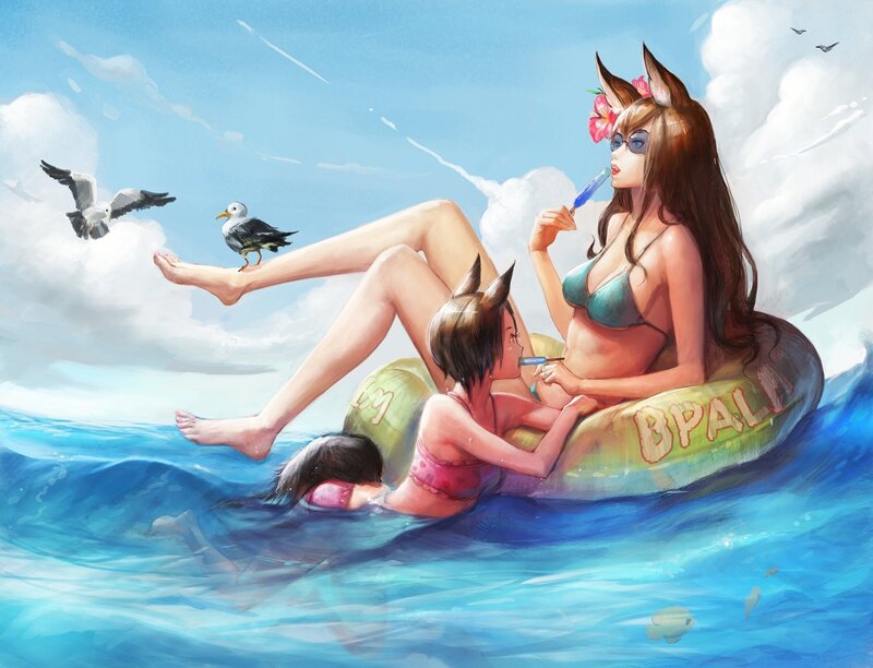 Anime girls on inflatable raft
