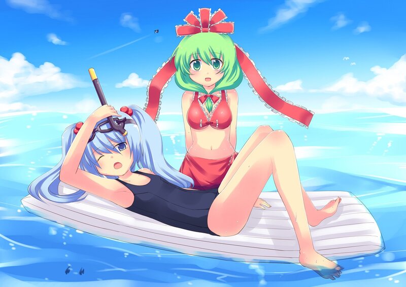 Anime girls on inflatable raft