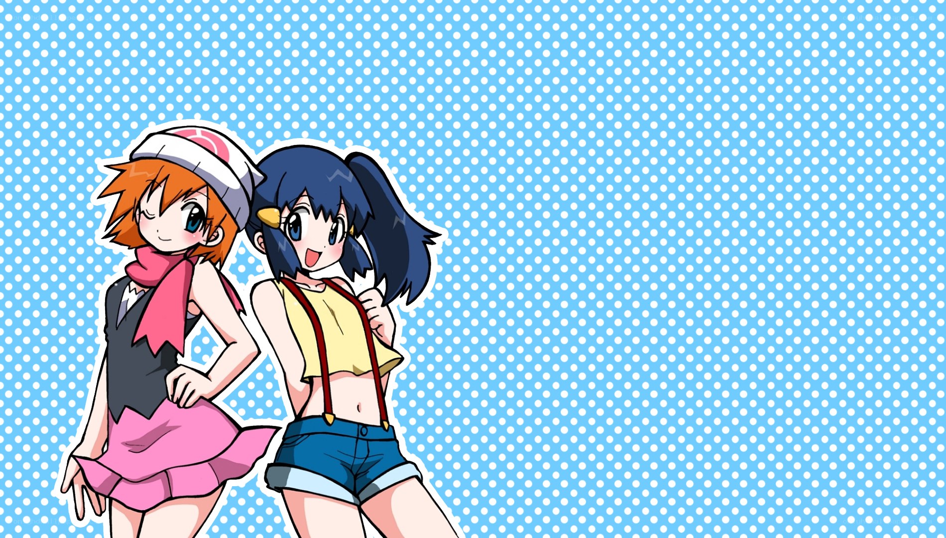 anime girls on polka dot background