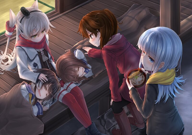 Anime Girls on Porch — Brown
