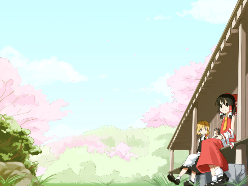 Anime girls on porch