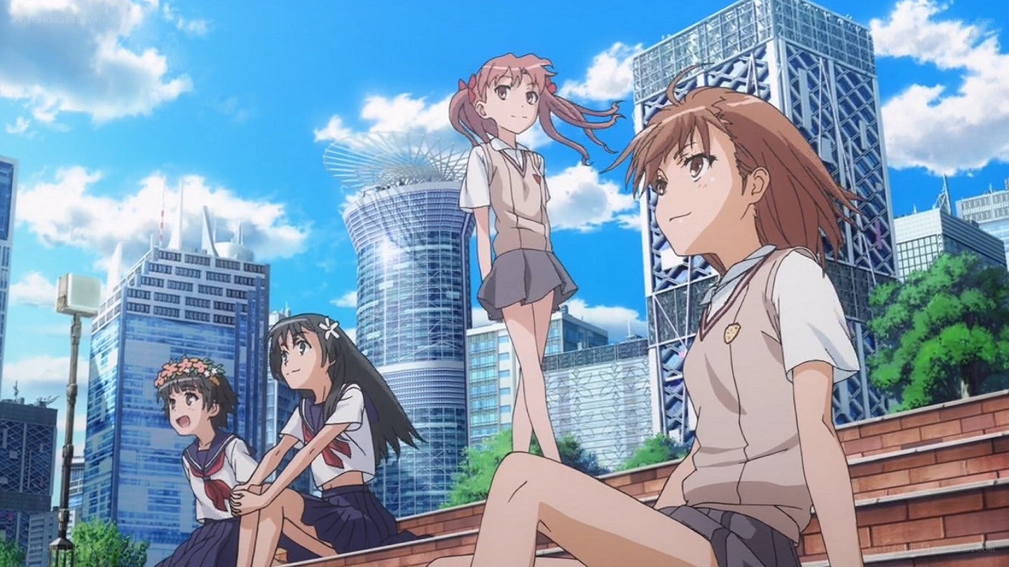anime girls on rooftop