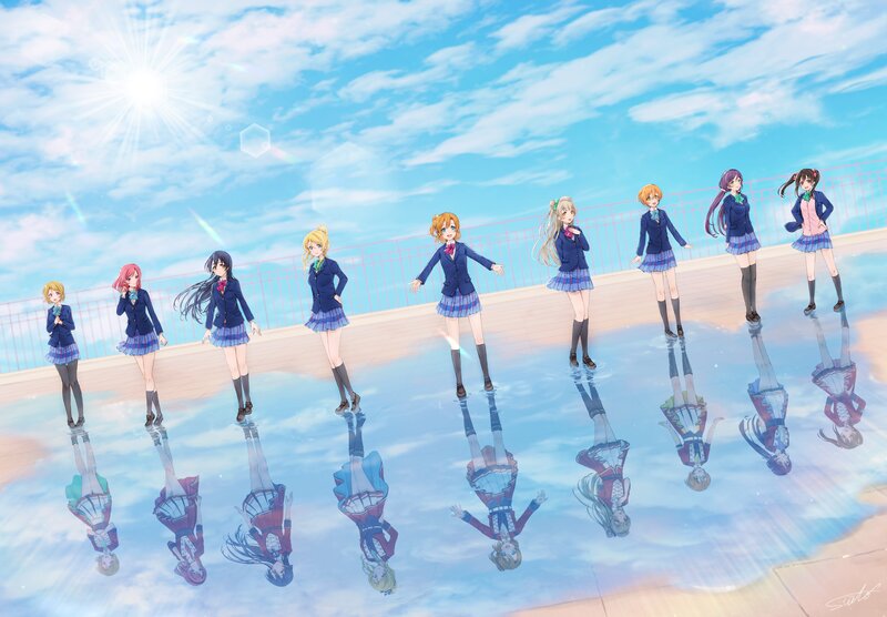 Anime Girls on Rooftop — Blue, Serene, Afternoon, Digital Art
