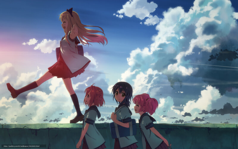Anime Girls on Rooftop — Blue, Serene, Afternoon, School Uniforms