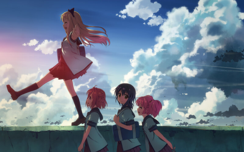 Anime Girls on Rooftop — Blue, Serene
