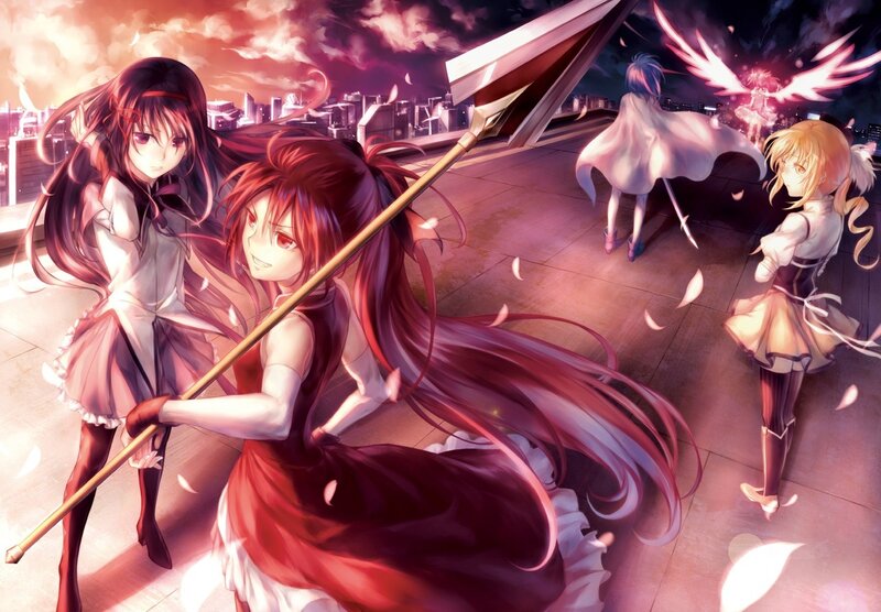 Anime Girls on Rooftop — Red