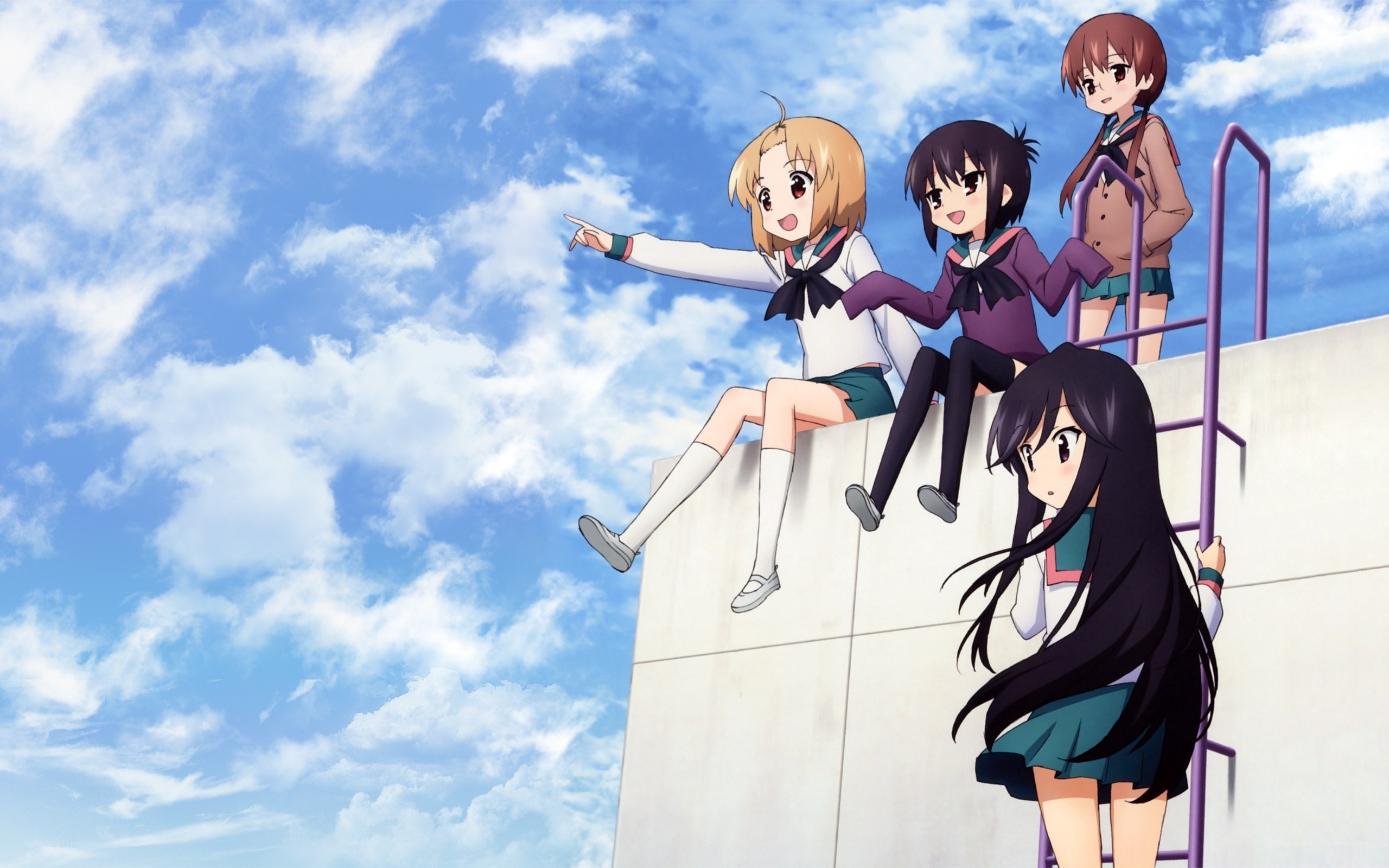 anime girls on rooftop