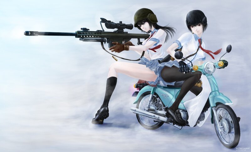 anime girls on scooter with sniper
