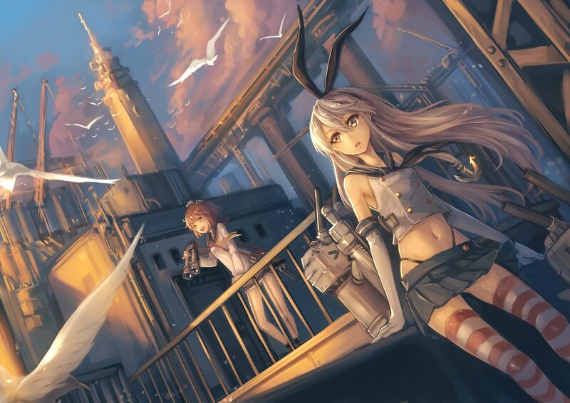 Anime Girls on Ship Deck — Blue