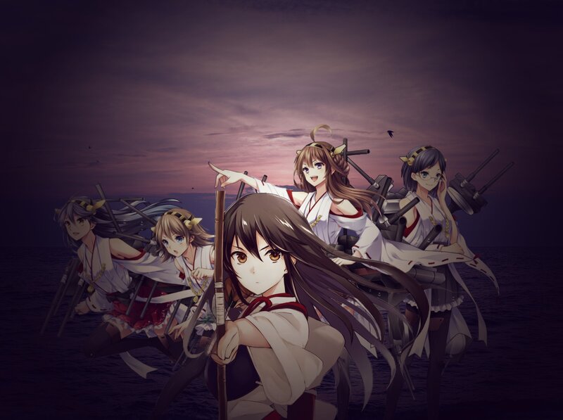Anime Girls on Ship — Purple, Dramatic