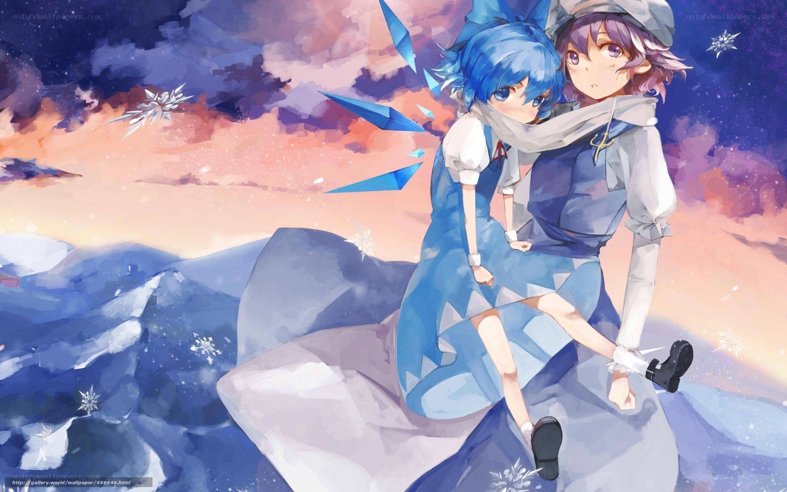 Anime girls on snowy mountain