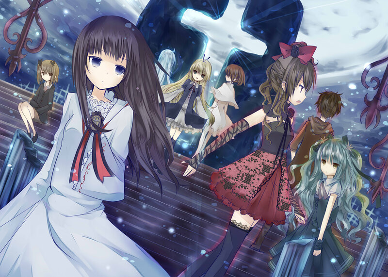 Anime Girls on Stairs — Blue