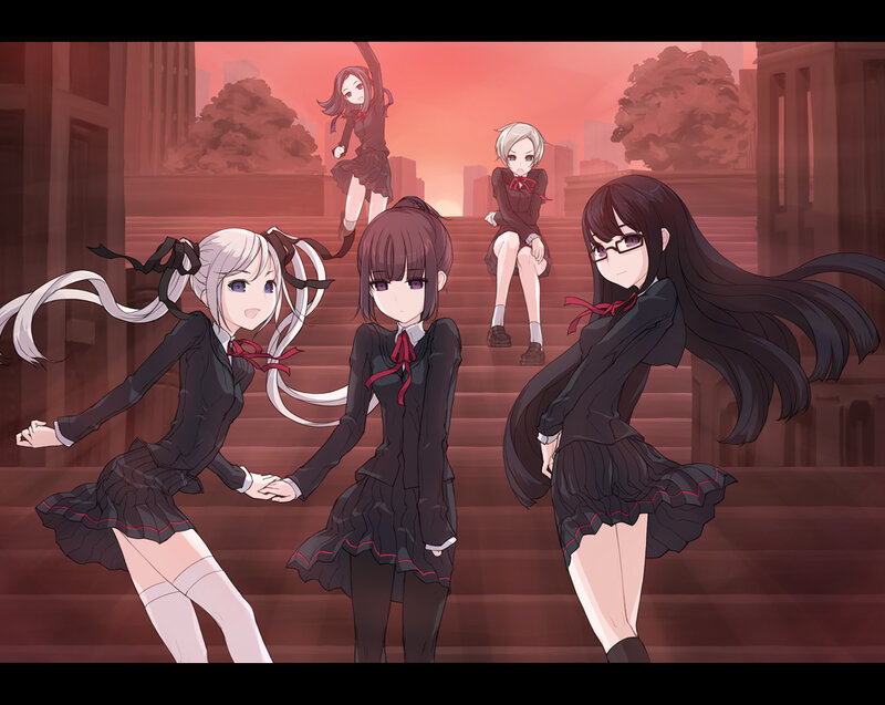 anime girls on steps