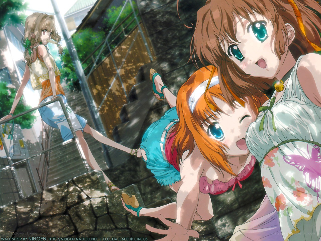 Anime girls on stone steps
