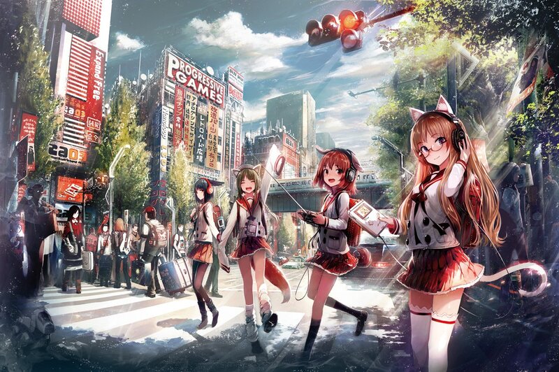 Anime Girls on Street — Red