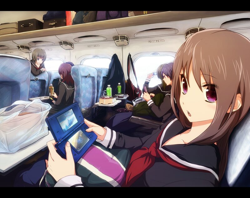 Anime Girls on Train — Brown, Calm, Afternoon