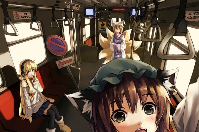 Anime Girls on Train — Brown, Calm