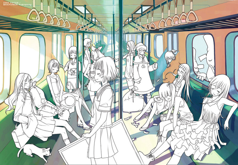 Anime Girls on Train — Green, Calm