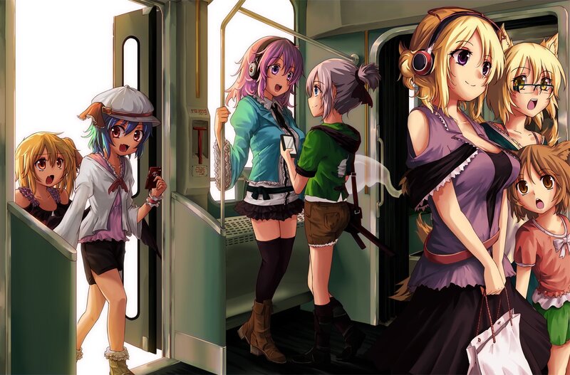 Anime Girls on Train — Purple, Busy