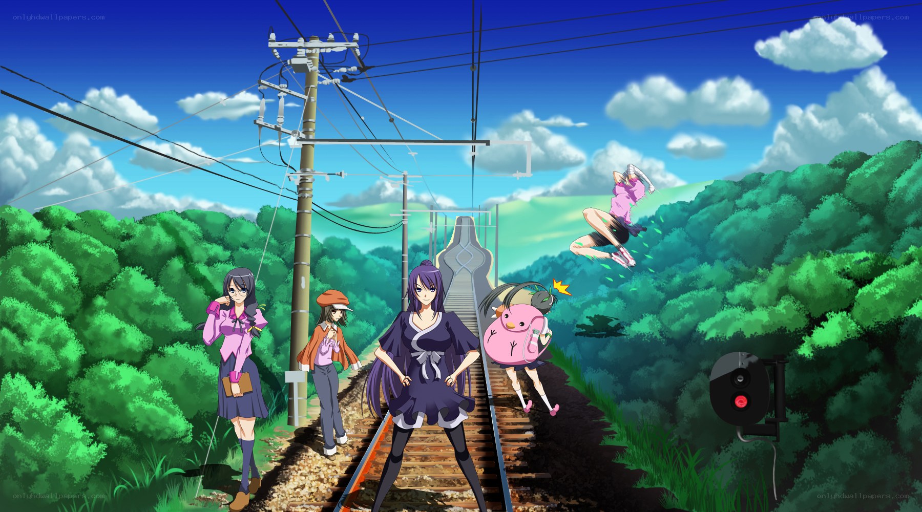 anime girls on train tracks
