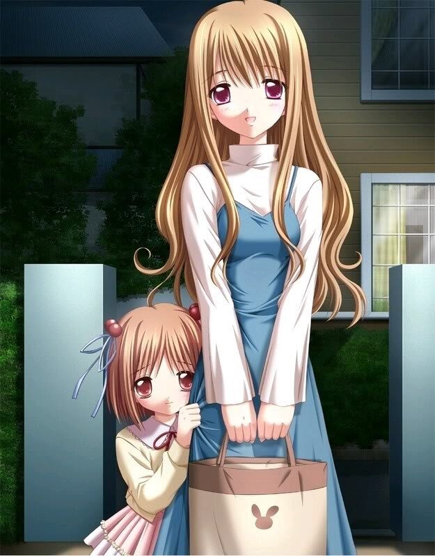 Anime girls outside house