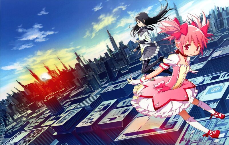 anime girls over cityscape