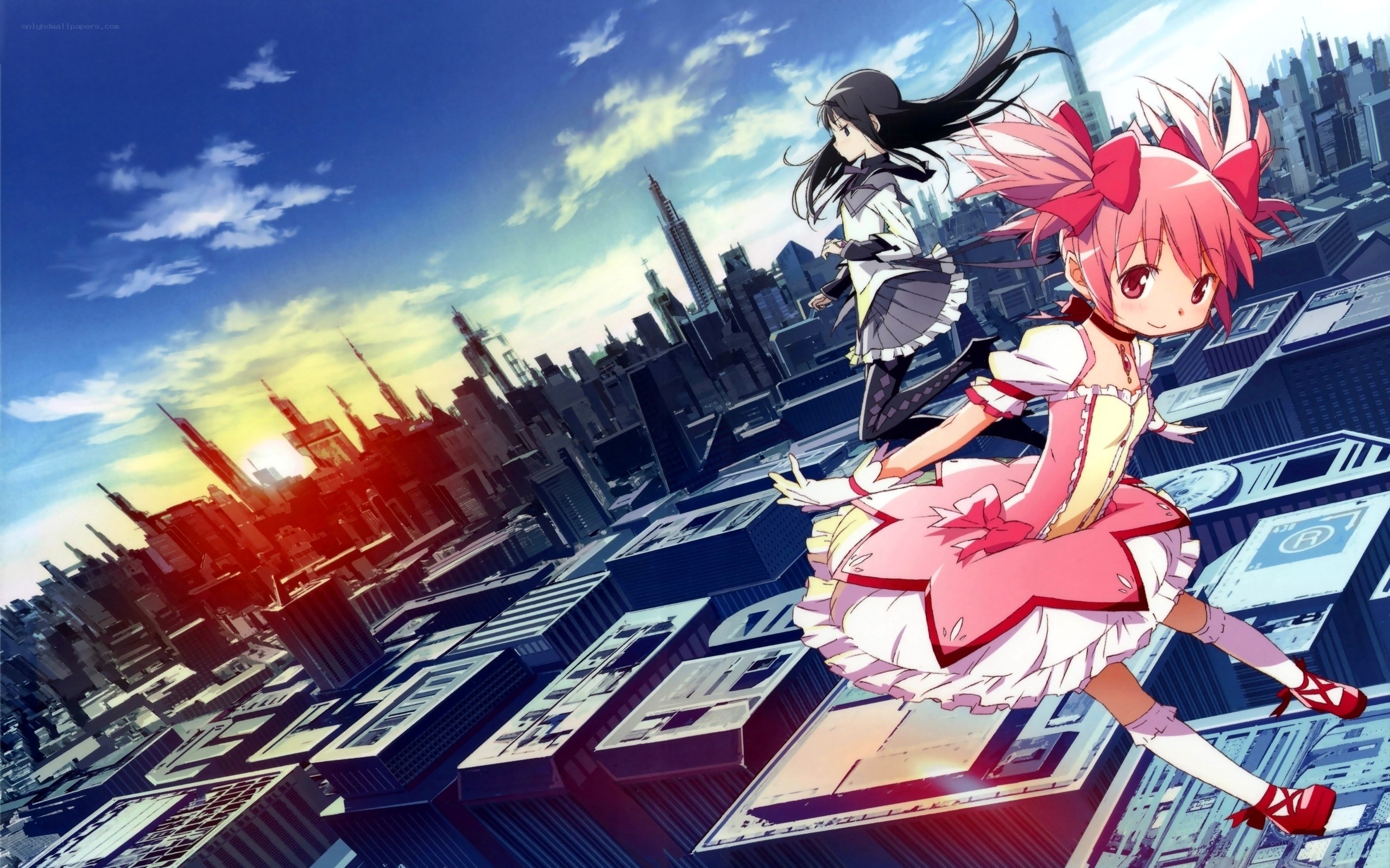 anime girls over cityscape