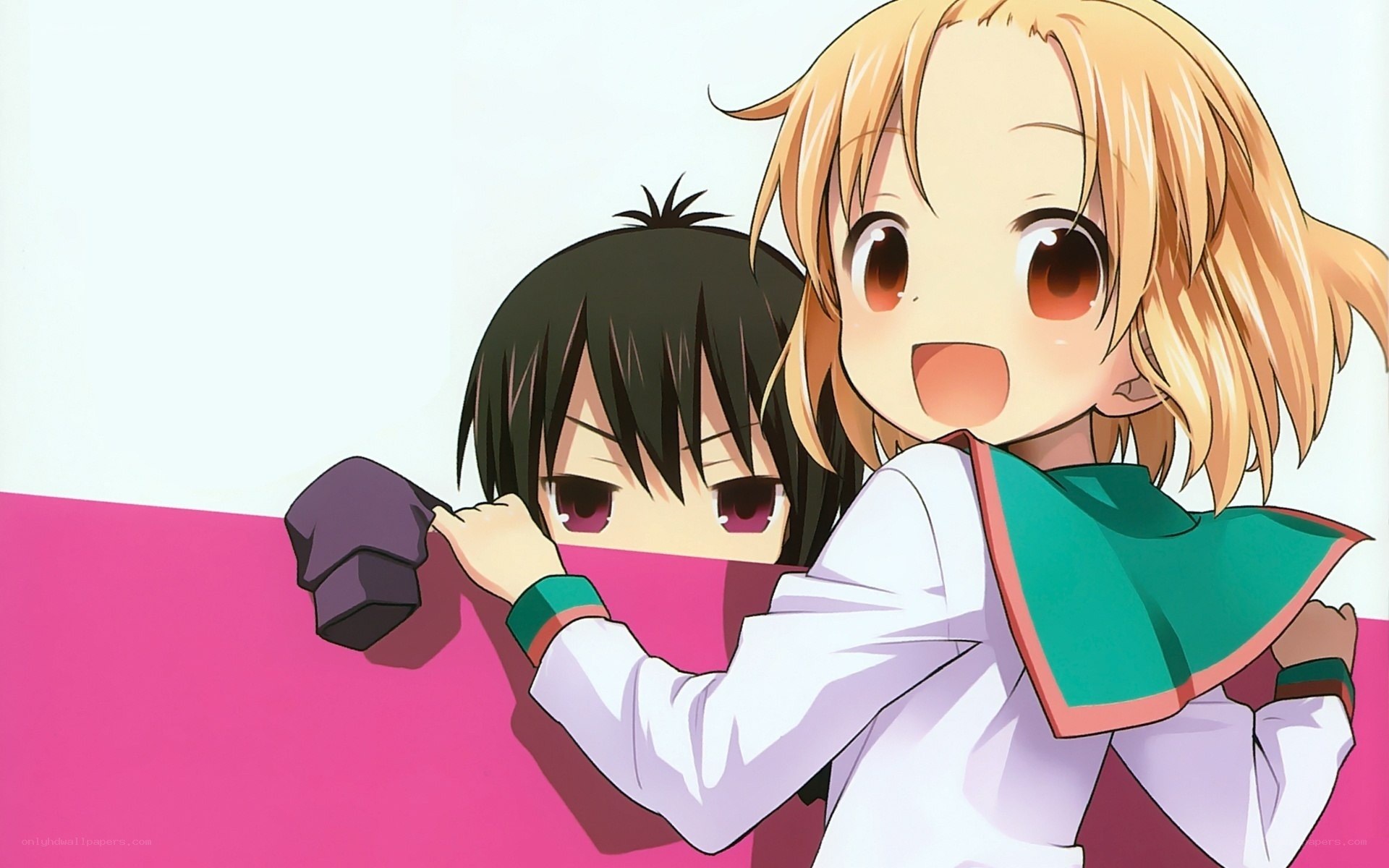 anime girls peeking over wall