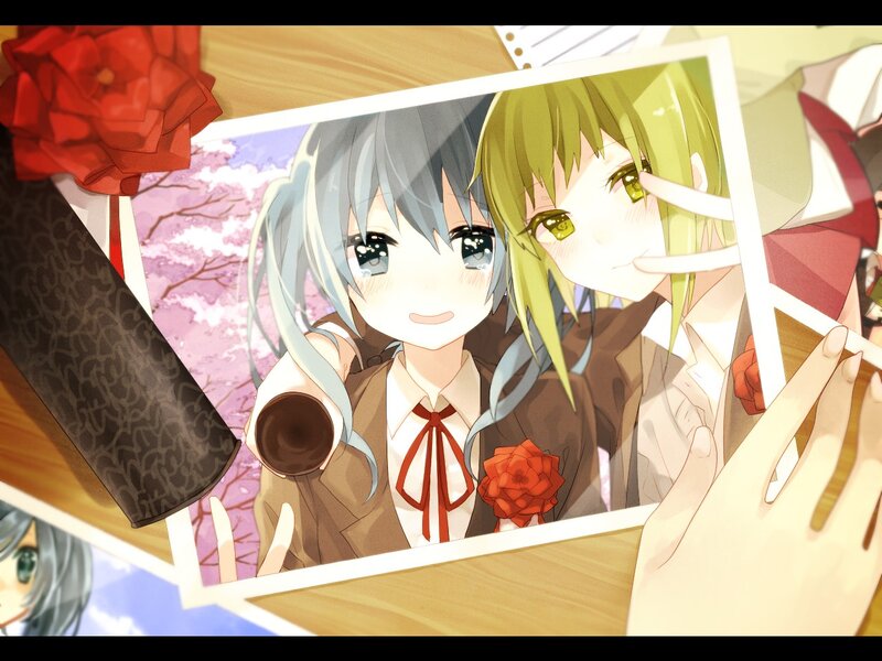 anime girls photo on desk