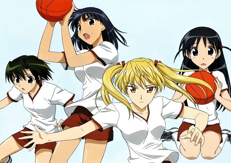 Anime Girls Playing Basketball — White, Energetic
